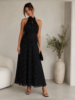Stephanie Charles black/white polka dot dress 10